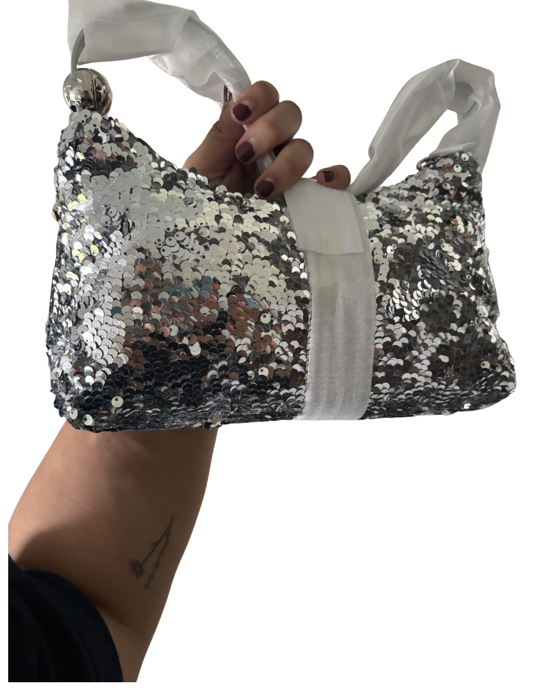 Charles and Keith Jesmyn Sequinned Two-Way Bag - Silver