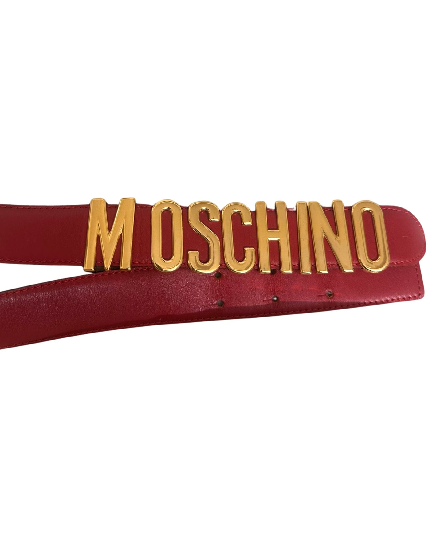Moschino Red Leather Belt with Monogram